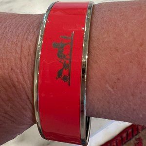 Hermes Caleche Bangle Bracelet Coral and Silver